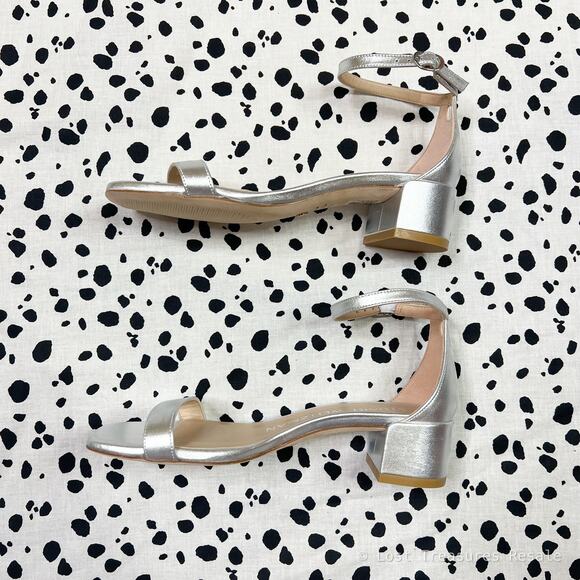 Stuart Weitzman Nudistcurve 35 Block Sandal Heels Silver  NEW Stuart Weitzman | Nudistcurve 35 Block Heel Sandals Silver Leather Size 6